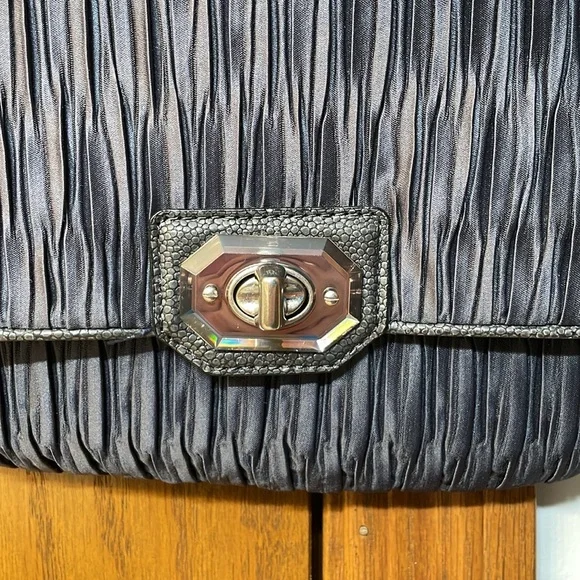 COACH UEC Vintage Blue Clutch or Shoulder Bag Ruched Leather Trim - Picture 3 of 16